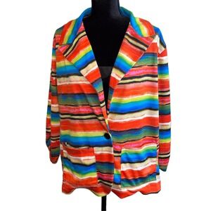 Love Spell 3X Blazer Multi Color Striped Ruched Sleeve Single Button Jacket